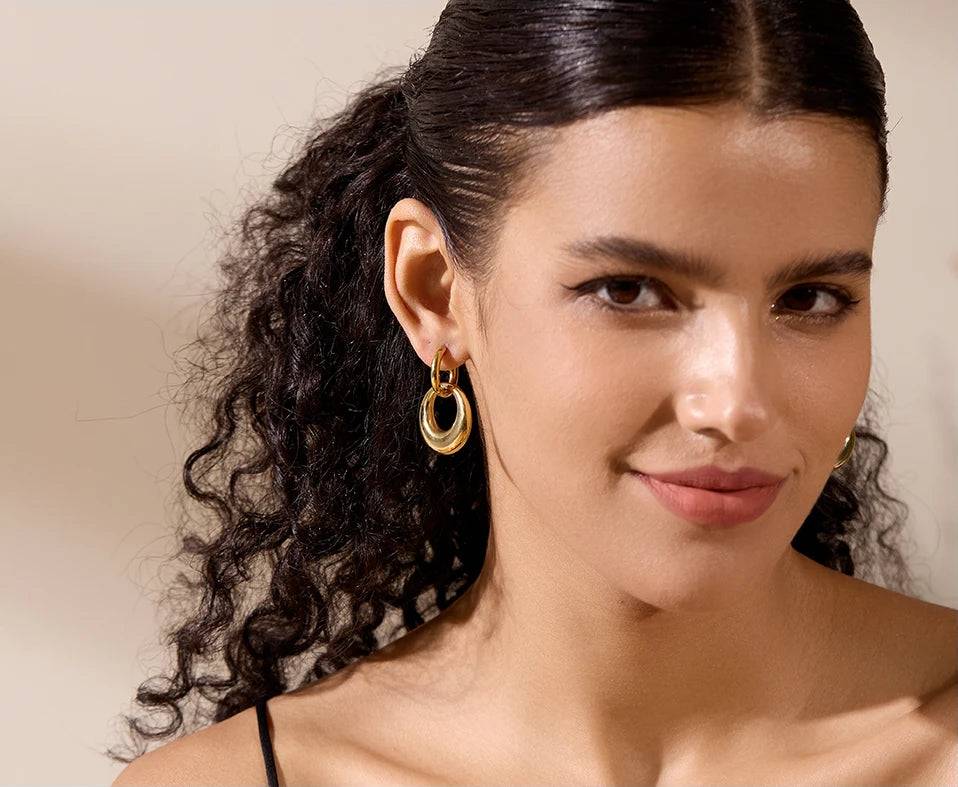 Chunky Shiny Textured Drop Earrings - Ecru