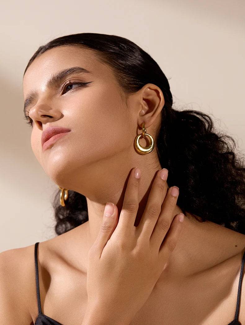 Chunky Shiny Textured Drop Earrings - Ecru