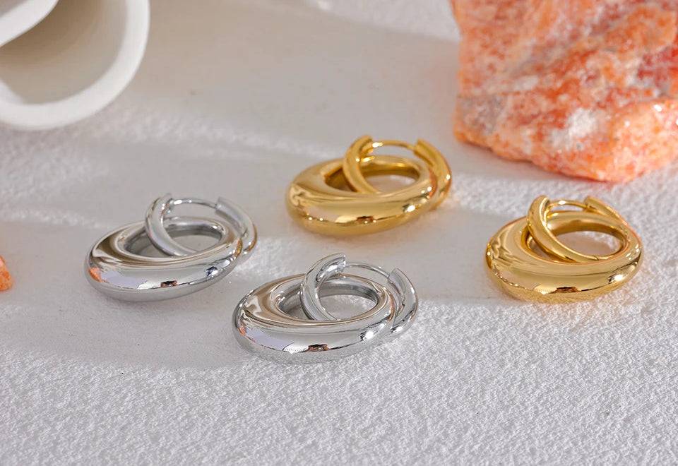 Chunky Shiny Textured Drop Earrings - Ecru