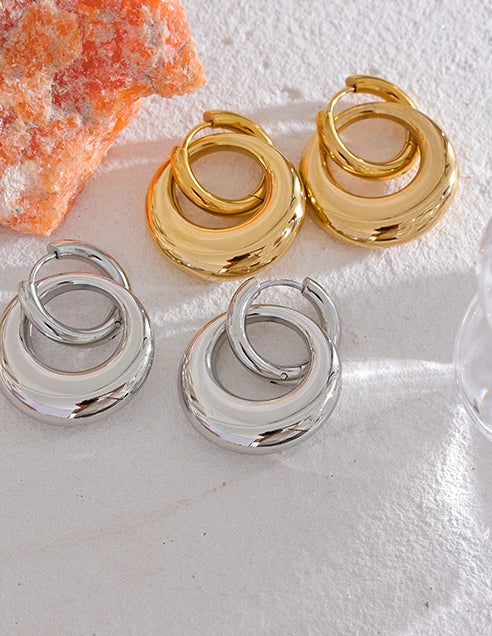 Chunky Shiny Textured Drop Earrings - Ecru