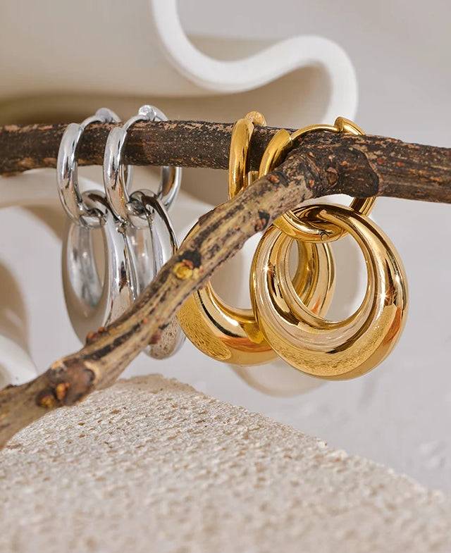 Chunky Shiny Textured Drop Earrings - Ecru