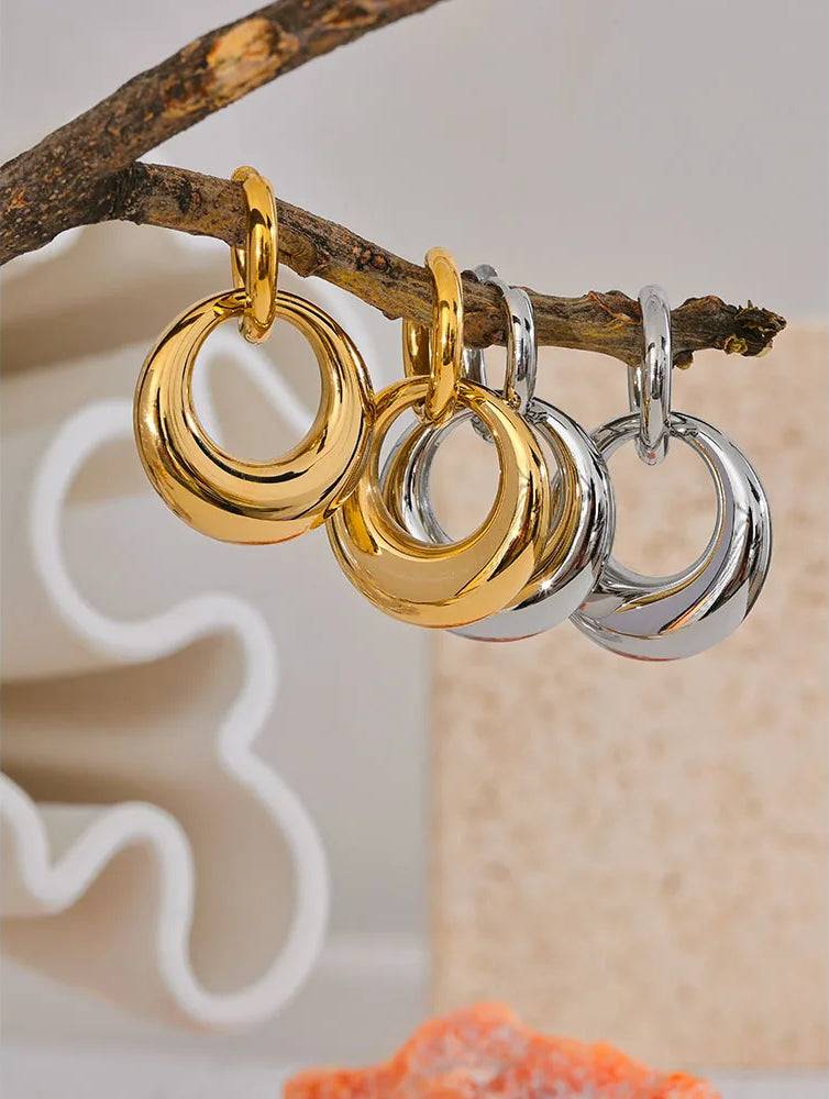 Chunky Shiny Textured Drop Earrings - Ecru