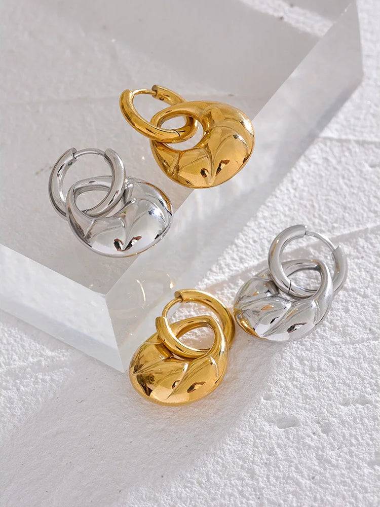 Chunky Shiny Trendy Drop Earrings - Ecru