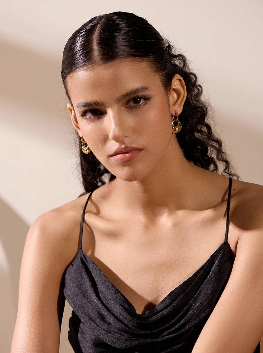 Chunky Shiny Trendy Drop Earrings - Ecru