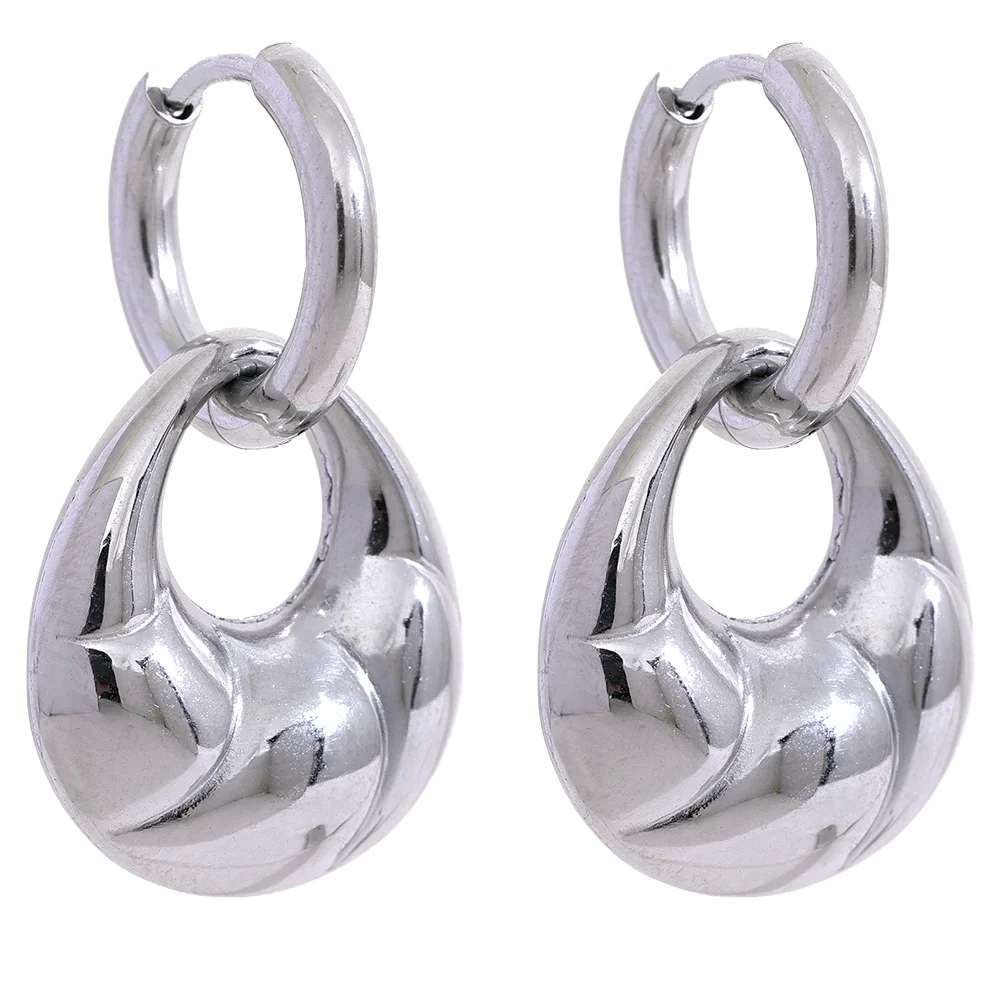 Chunky Shiny Trendy Drop Earrings - Ecru