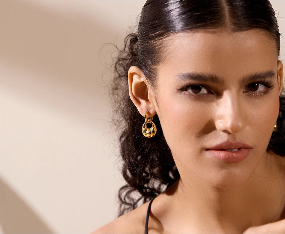 Chunky Shiny Trendy Drop Earrings - Ecru
