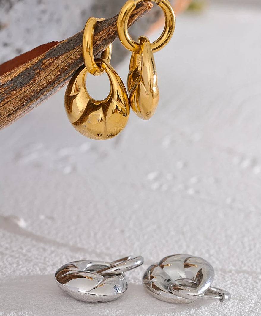 Chunky Shiny Trendy Drop Earrings - Ecru