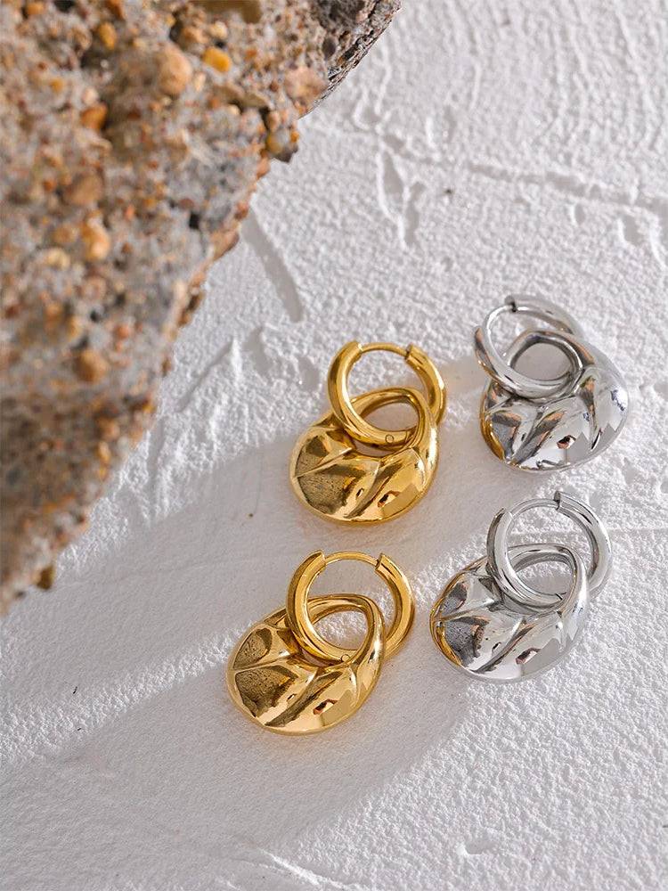 Chunky Shiny Trendy Drop Earrings - Ecru