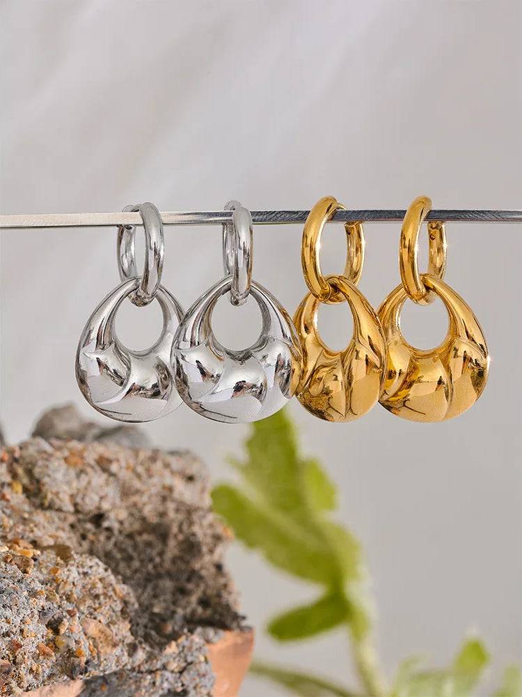 Chunky Shiny Trendy Drop Earrings - Ecru