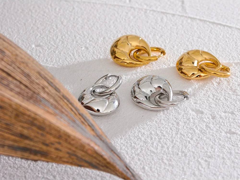Chunky Shiny Trendy Drop Earrings - Ecru