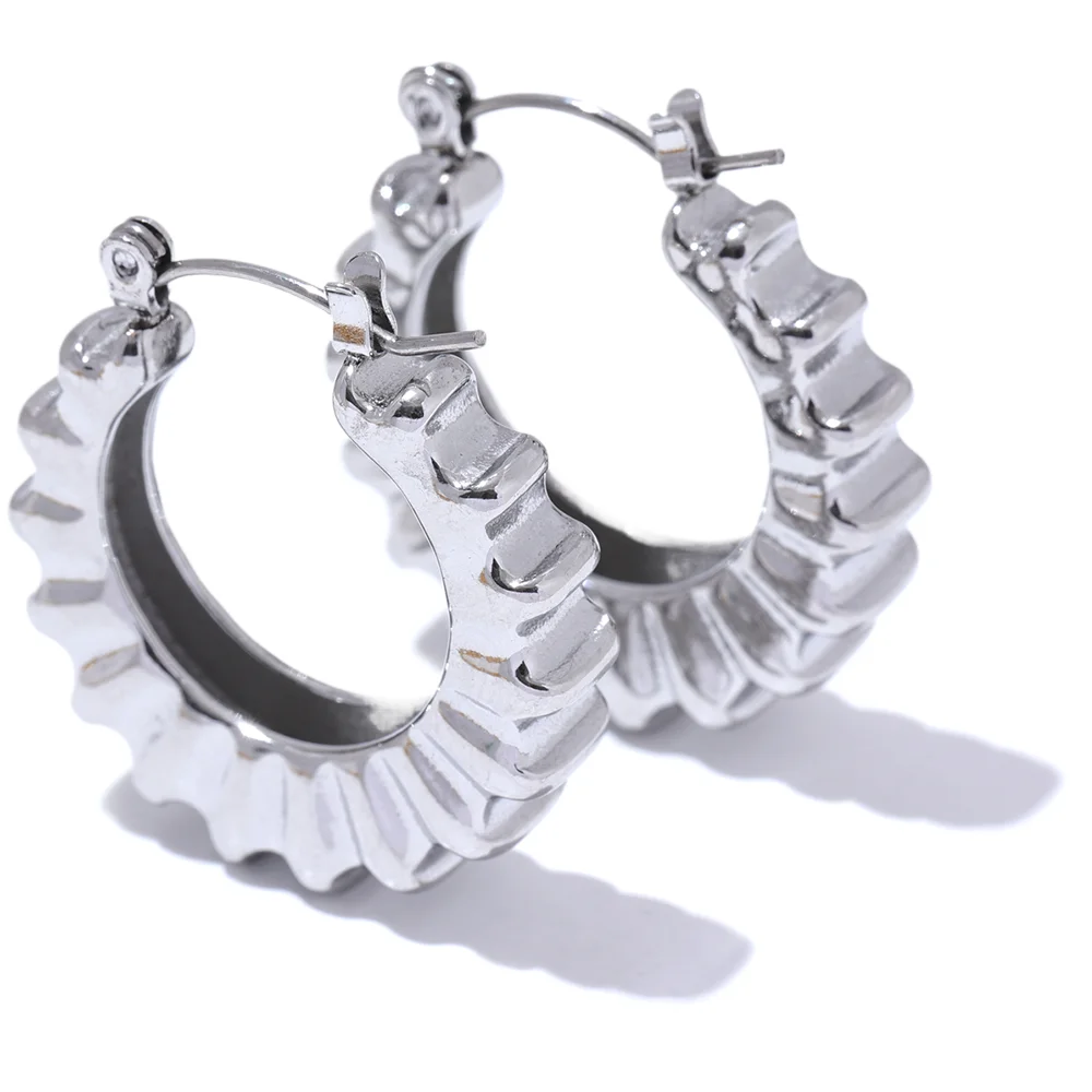 Chunky Textured Classic Hoop Earrings - Ecru