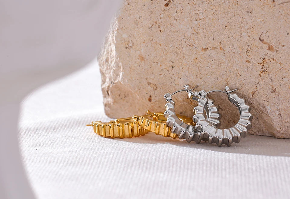 Chunky Textured Classic Hoop Earrings - Ecru