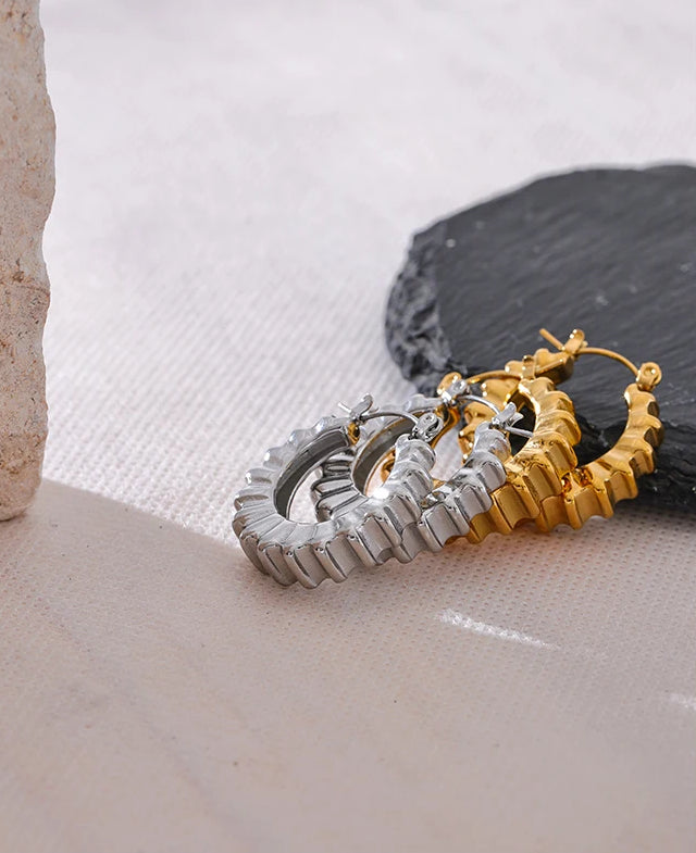 Chunky Textured Classic Hoop Earrings - Ecru
