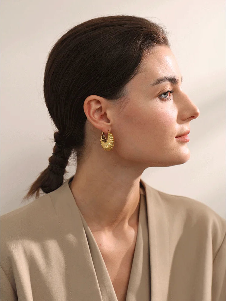 Chunky Textured Elegant Hoop Earrings - Ecru