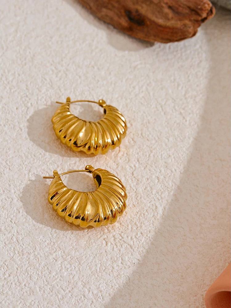 Chunky Textured Elegant Hoop Earrings - Ecru