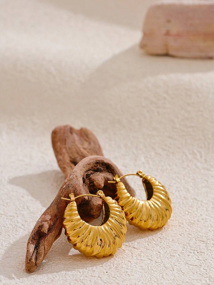 Chunky Textured Elegant Hoop Earrings - Ecru