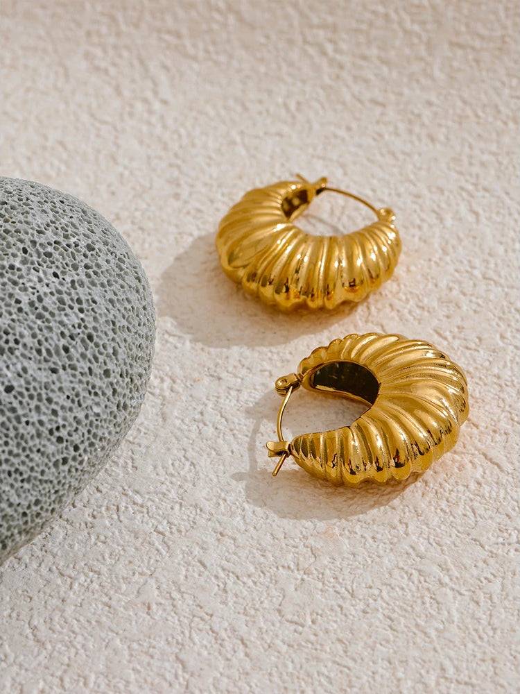 Chunky Textured Elegant Hoop Earrings - Ecru