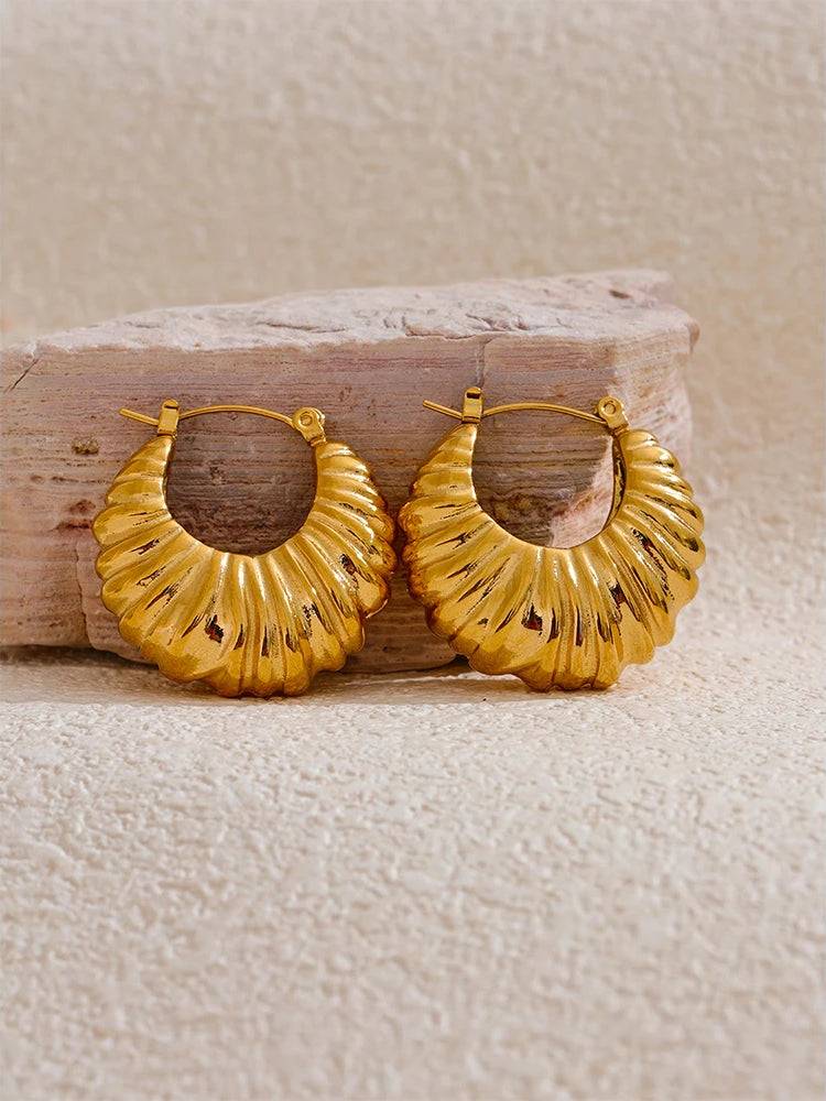 Chunky Textured Elegant Hoop Earrings - Ecru