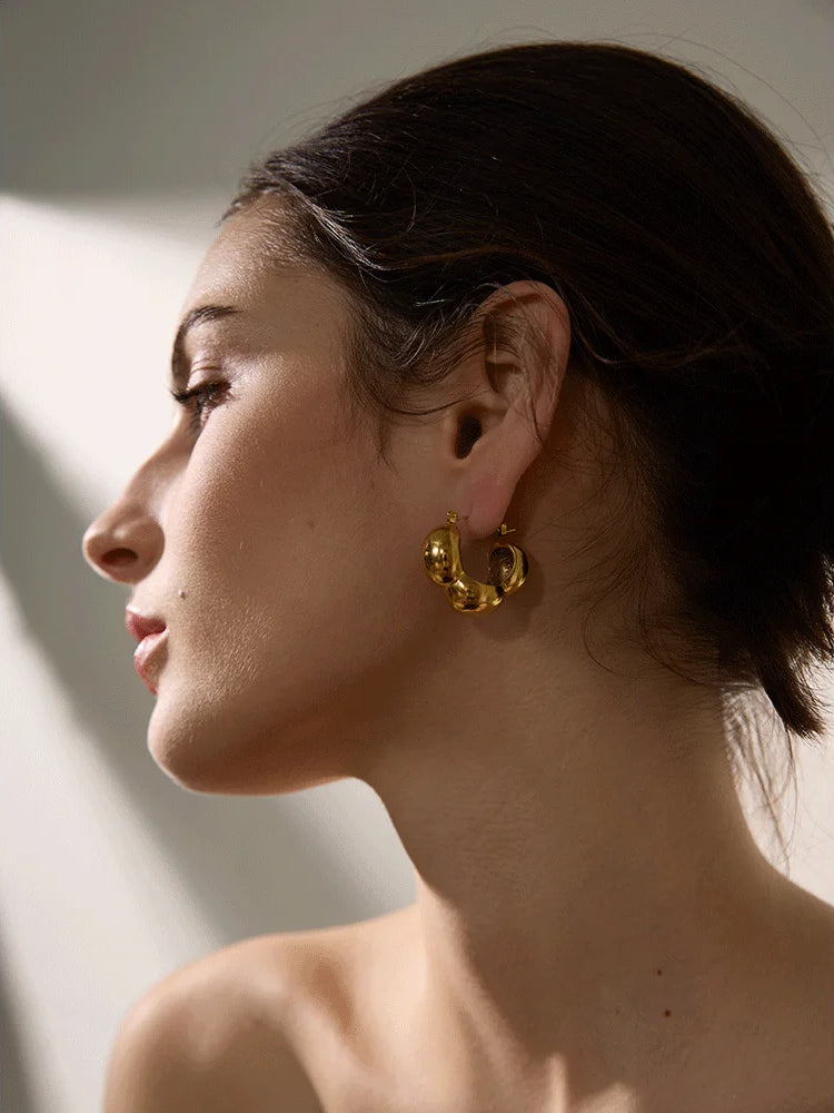 Chunky Textured Flower Hoop Earrings - Ecru