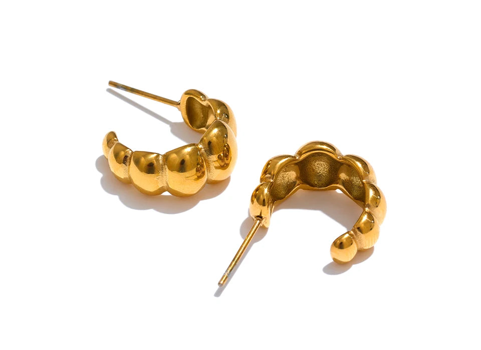 Chunky Textured Trendy Huggie Earrings - Ecru
