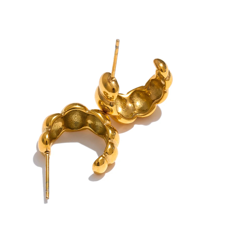 Chunky Textured Trendy Huggie Earrings - Ecru