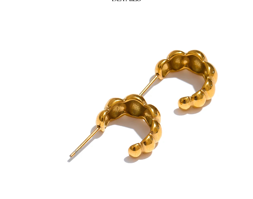 Chunky Textured Trendy Huggie Earrings - Ecru