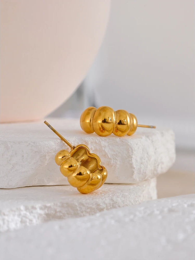 Chunky Textured Trendy Huggie Earrings - Ecru