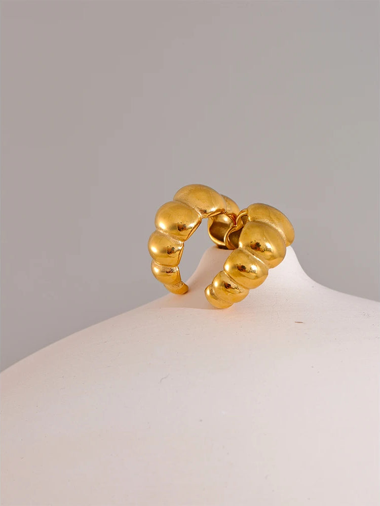 Chunky Textured Trendy Huggie Earrings - Ecru