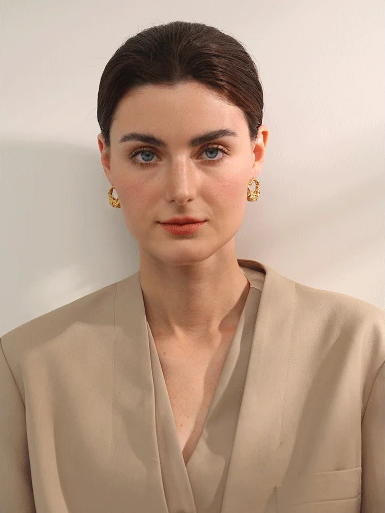 Chunky Trendy Statement Stud Earrings - Ecru