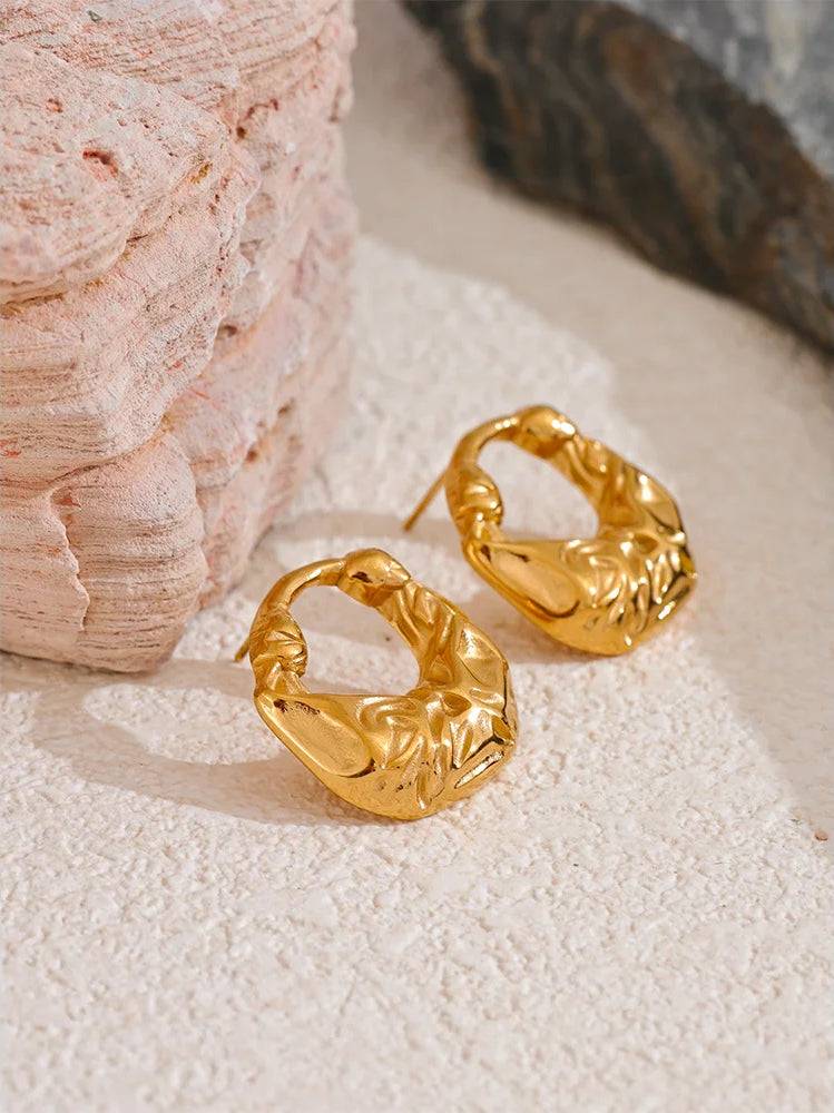 Chunky Trendy Statement Stud Earrings - Ecru