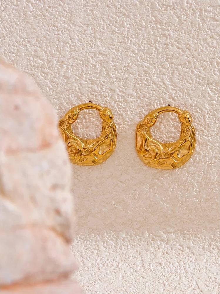 Chunky Trendy Statement Stud Earrings - Ecru