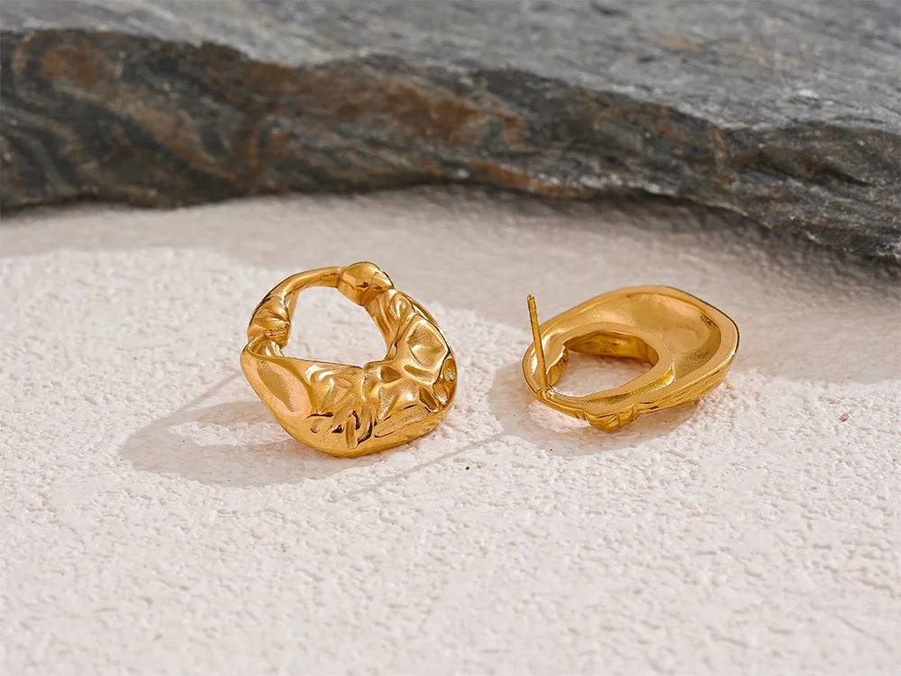 Chunky Trendy Statement Stud Earrings - Ecru