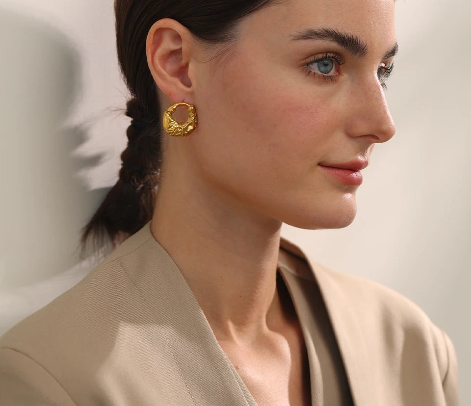 Chunky Trendy Statement Stud Earrings - Ecru