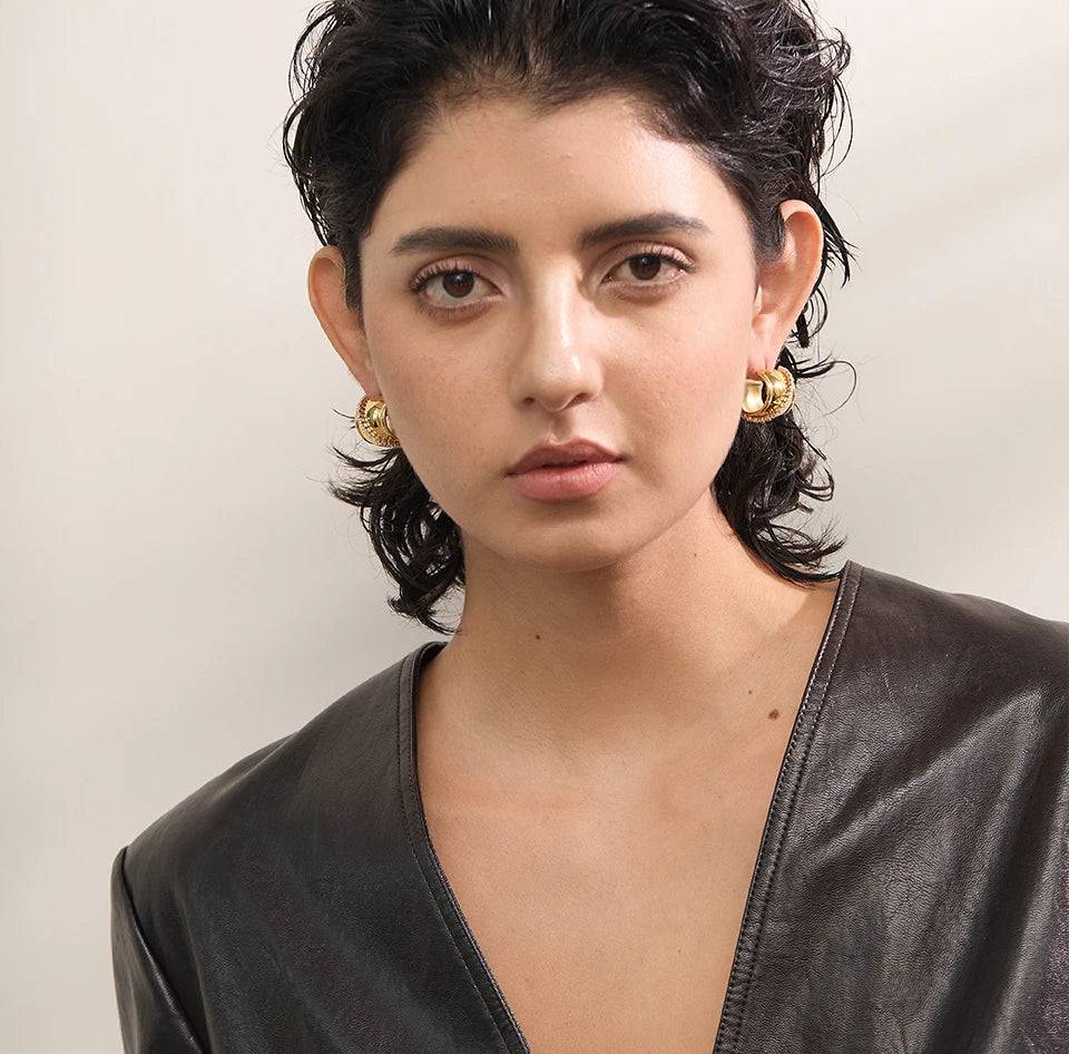 Chunky Trendy Zircon Hoop Earrings - Ecru