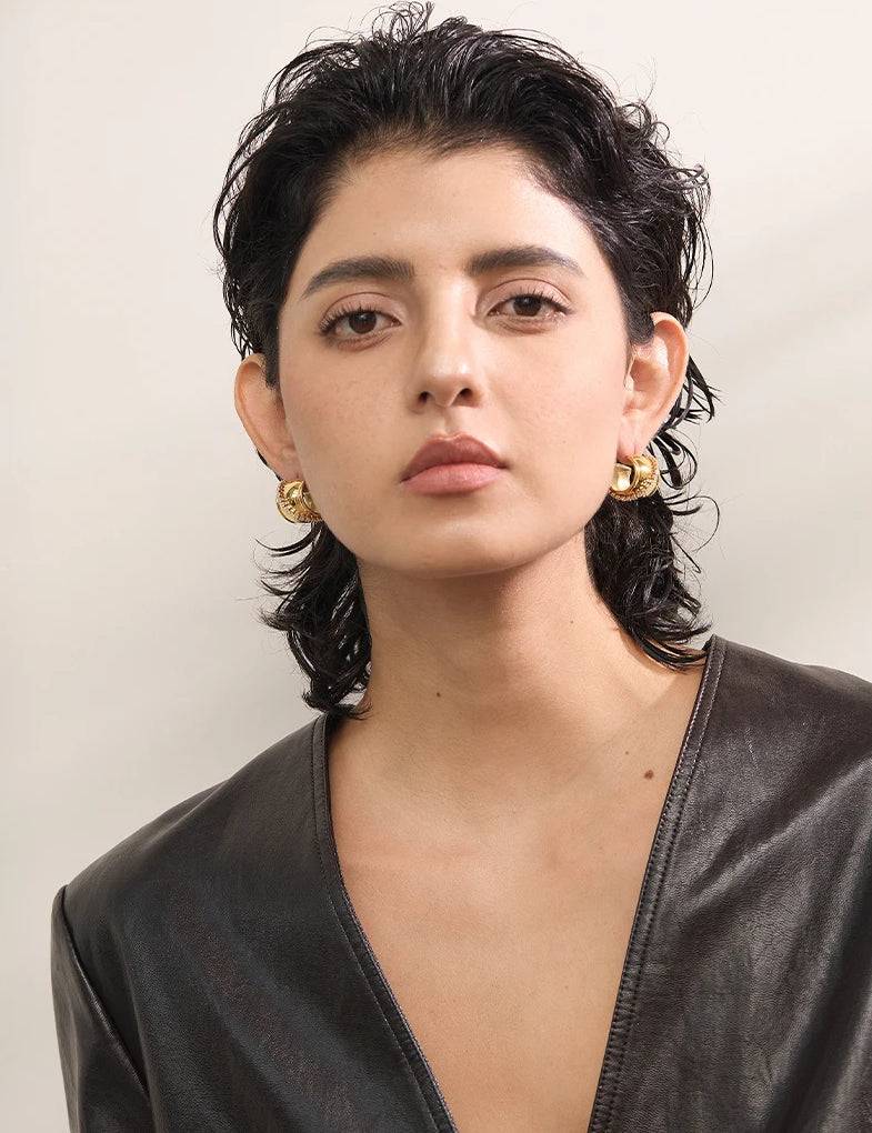 Chunky Trendy Zircon Hoop Earrings - Ecru
