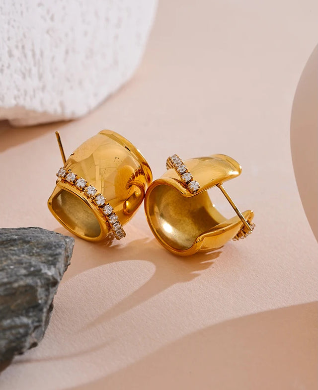 Chunky Trendy Zircon Hoop Earrings - Ecru