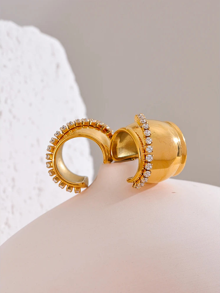 Chunky Trendy Zircon Hoop Earrings - Ecru