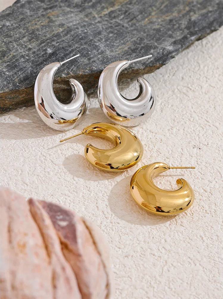 Chunky Unique Classic Hoop Earrings - Ecru