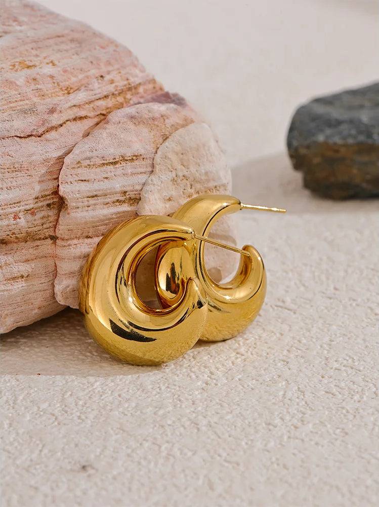 Chunky Unique Classic Hoop Earrings - Ecru