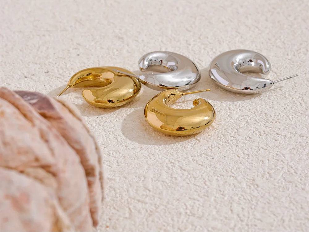Chunky Unique Classic Hoop Earrings - Ecru