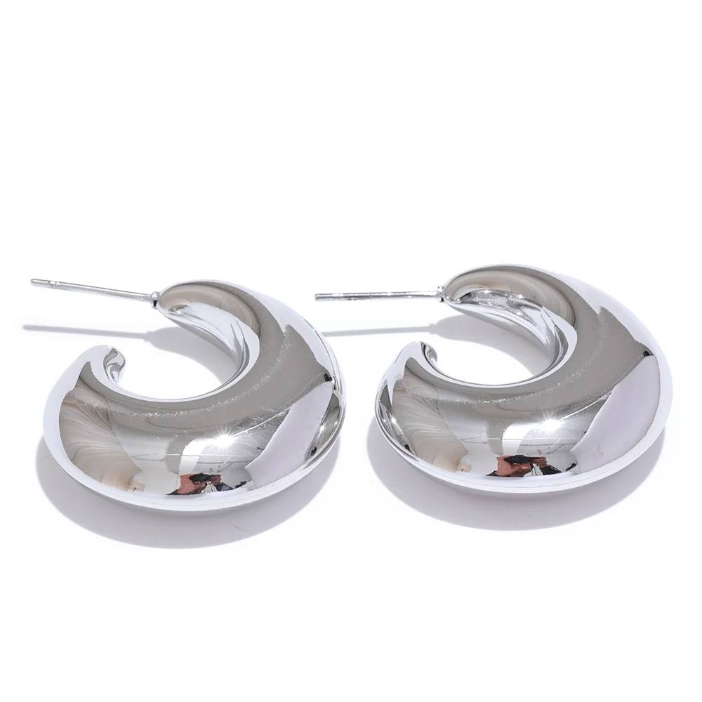 Chunky Unique Classic Hoop Earrings - Ecru
