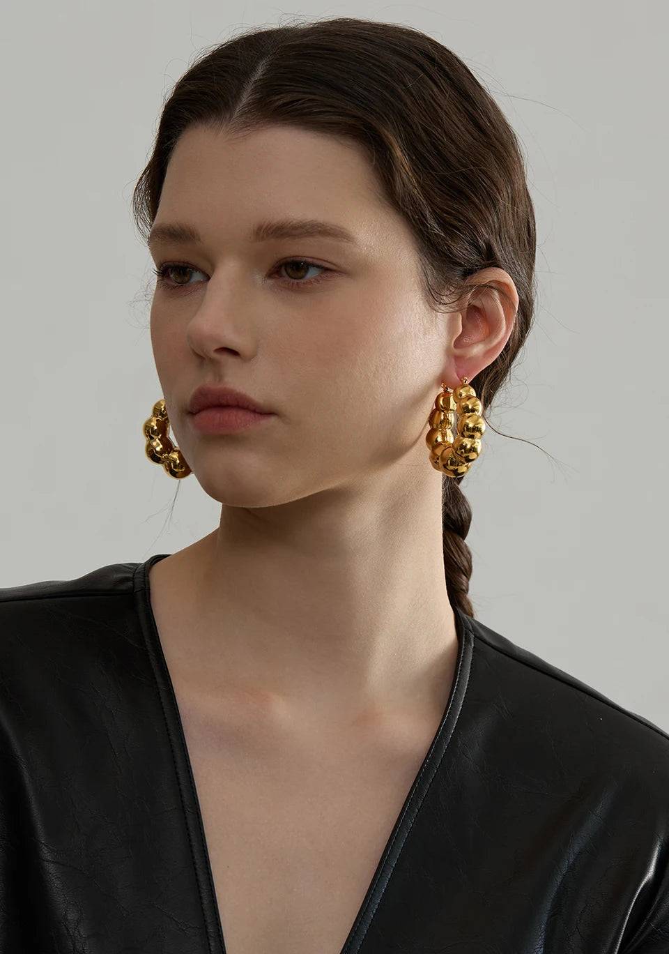 Chunky Versatile Trendy Hoop Earrings - Ecru