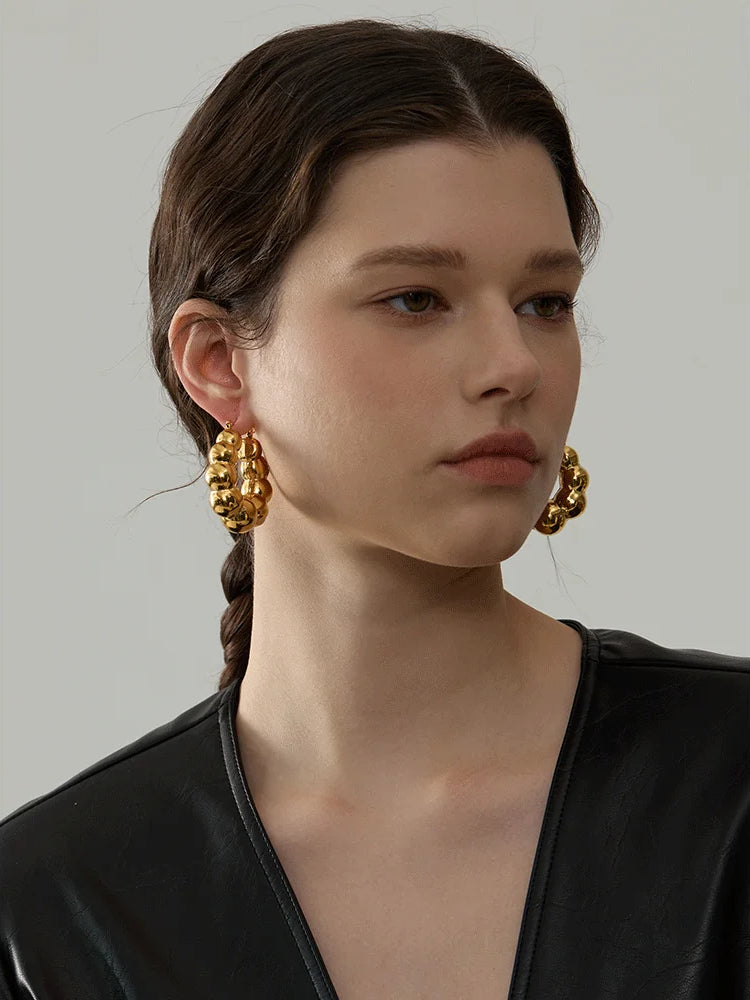 Chunky Versatile Trendy Hoop Earrings - Ecru