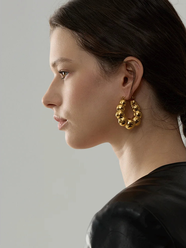 Chunky Versatile Trendy Hoop Earrings - Ecru