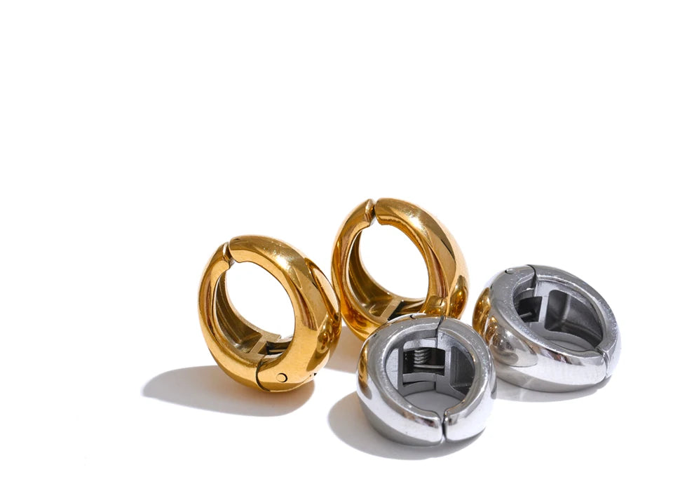 Classic Chunky Shiny Huggie Earrings - Ecru