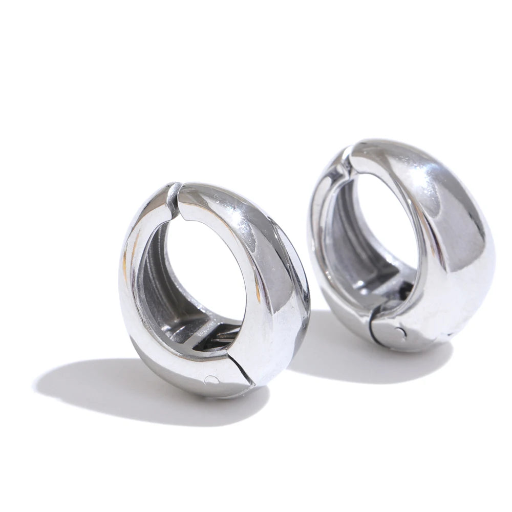 Classic Chunky Shiny Huggie Earrings - Ecru