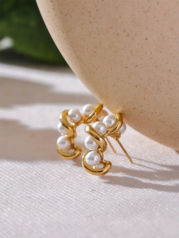 Classic Pearl Timeless Huggie Earrings - Ecru