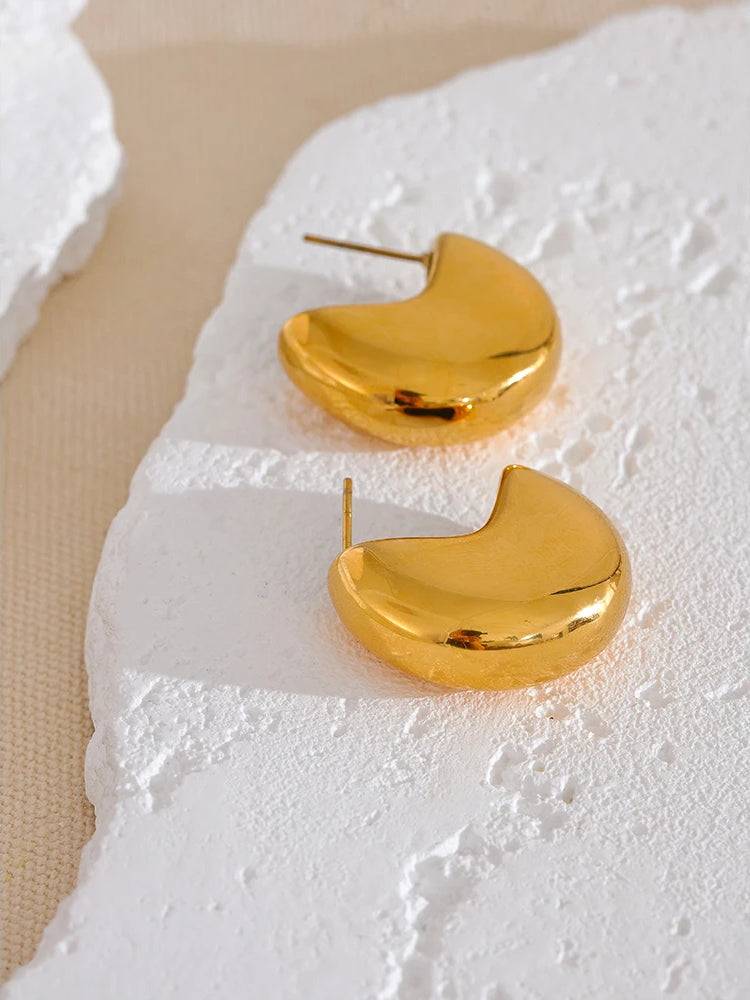 Classic Shiny Chunky Hoop Earrings - Ecru