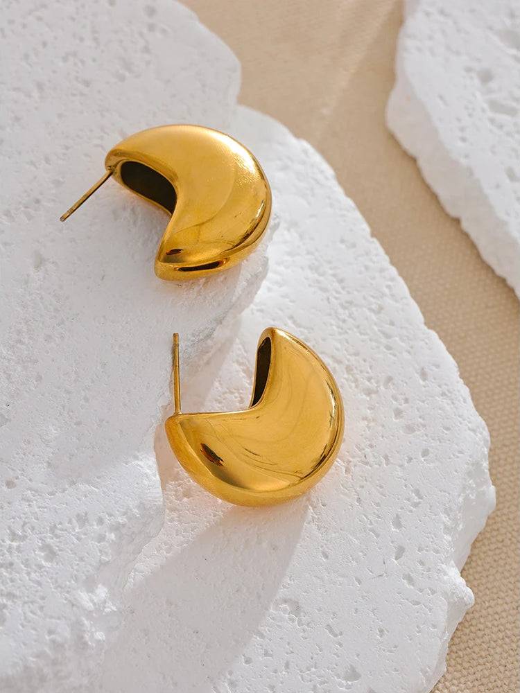 Classic Shiny Chunky Hoop Earrings - Ecru