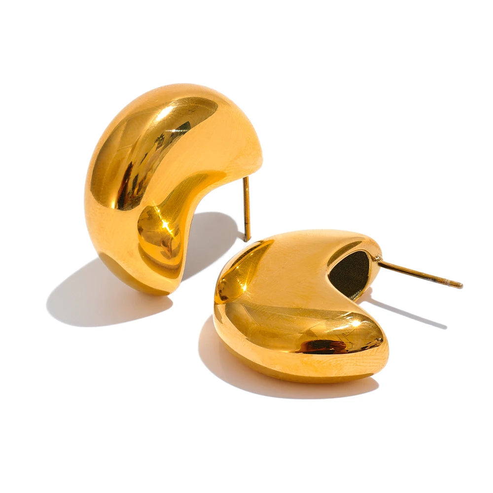 Classic Shiny Chunky Hoop Earrings - Ecru